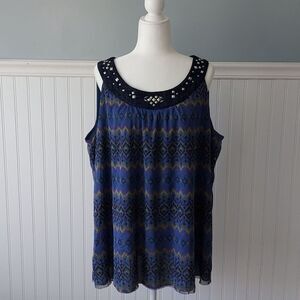 Avenue Stretch 3X Mesh Studded Tank Top Metallic‎ Sparkly